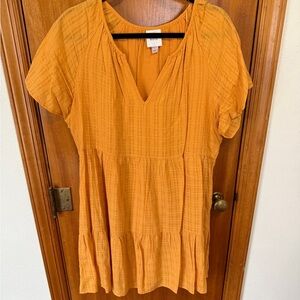 Womens Mustard Tiered V-Neck Dress